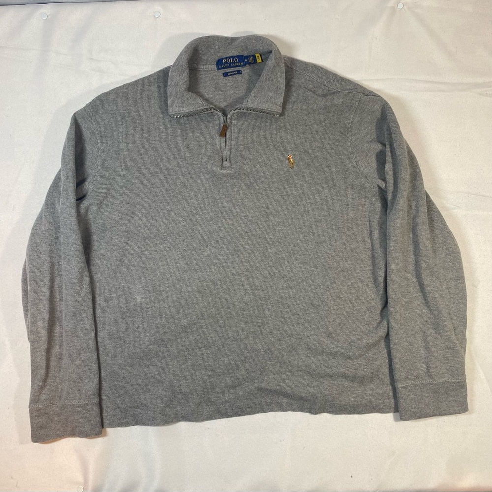 Polo Ralph Lauren Sweater Men’s Medium - 1/4 Zip Up Gray 100% Cotton Estate Rib